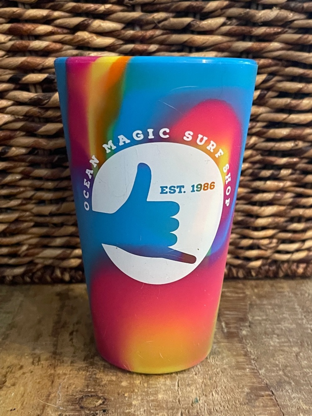 Ocean Magic Surf Shop Tye Dye Colorful Silicon Cup 5.75" H